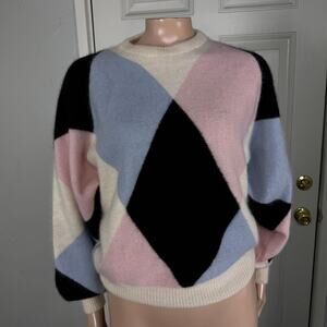Vintage 90s Spree Women's sweater Large Argyle Knit Angora Wool Dolman W6